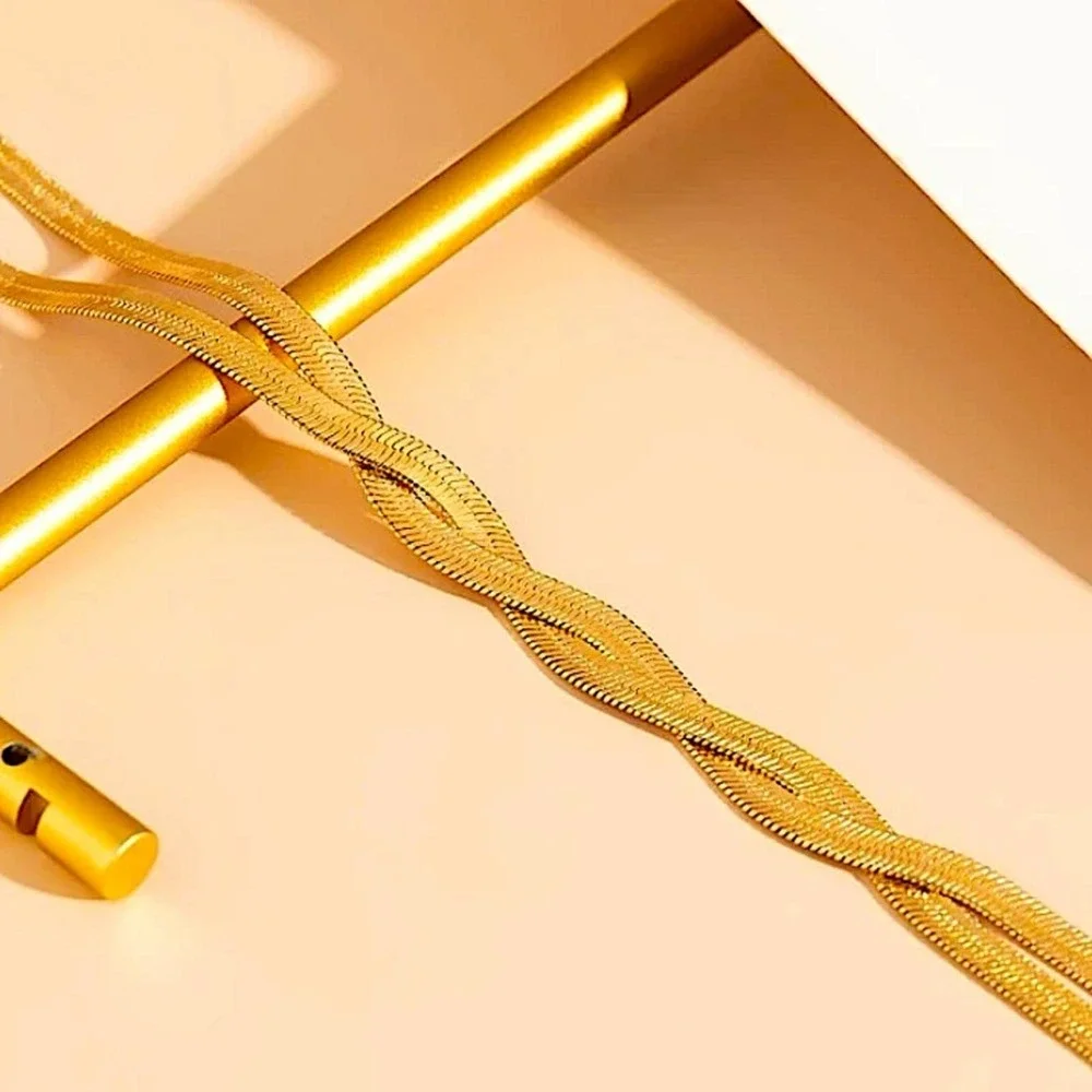 Y Lariat Gold Plated Snake Herringbone Twisted Tassel Necklace - Picture 9 of 13